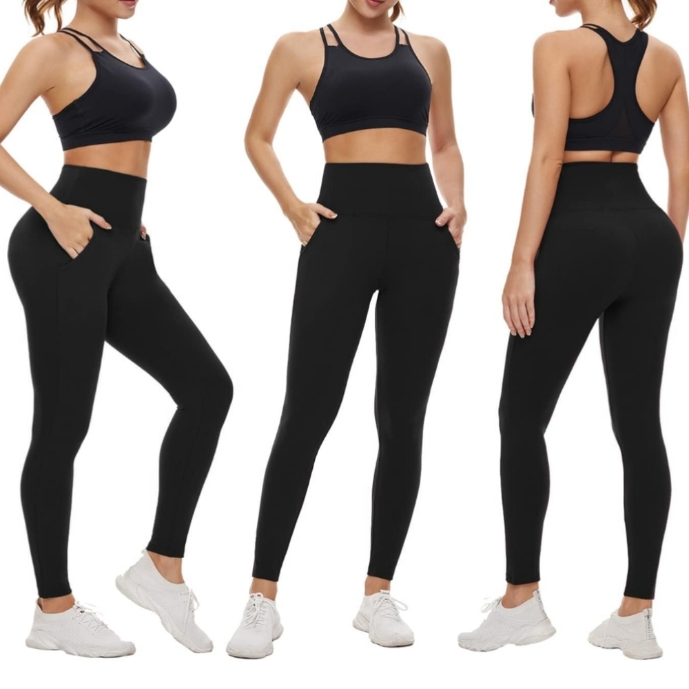 Bundle of 2 Pair High Waisted Tummy Control Leggings With Pockets